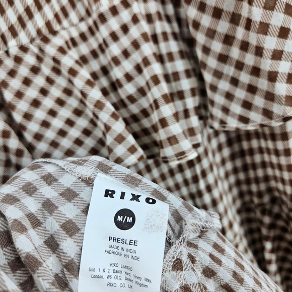 RIXO Preslee Tiered Ruffle Maxi Skirt Brown Gingham Boho Festive Flowy Prairie 8 - Picture 9 of 9